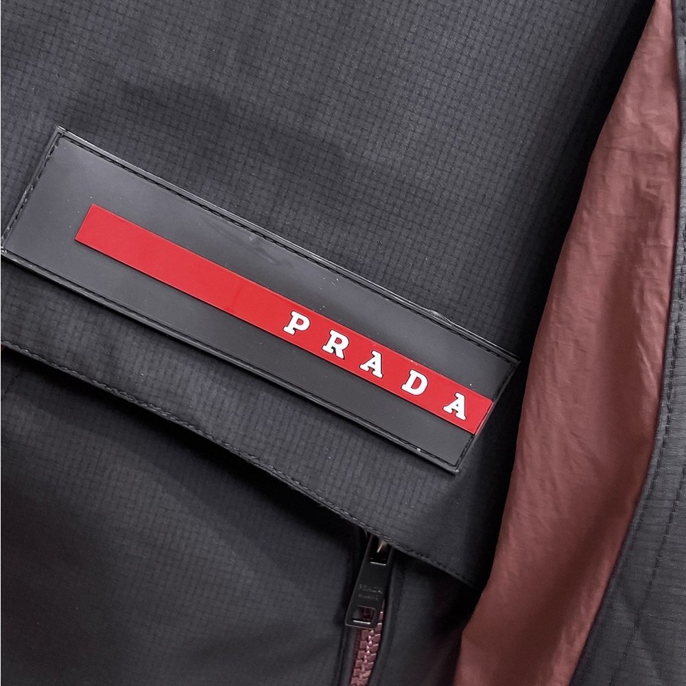Prada Black Raincoat with Burgundy Trim and Hood - Picture 8 of 14